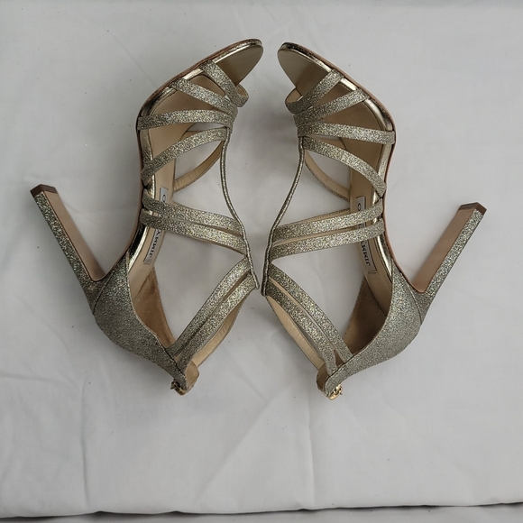 Jimmy Choo Selina Gold Glitter Strappy Sandals size 37 - Picture 5 of 9